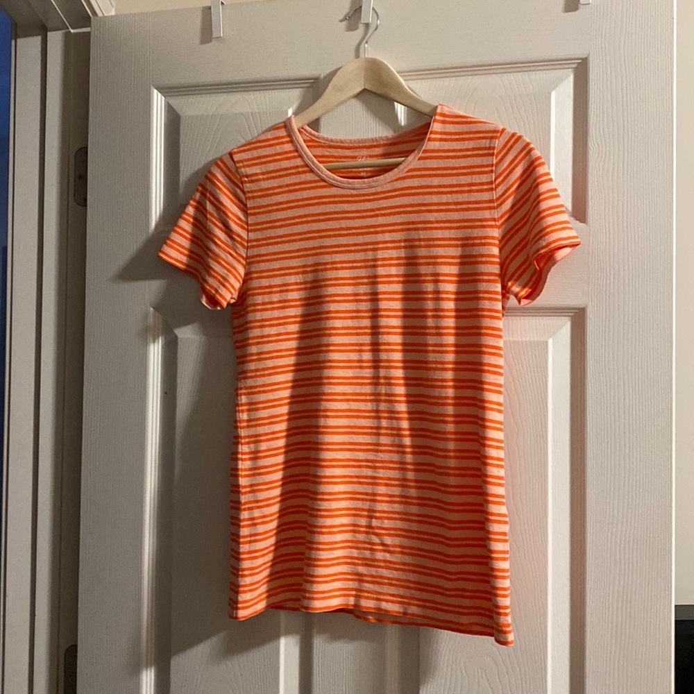 J. Crew Orange and White Striped Short Sleeve Tee